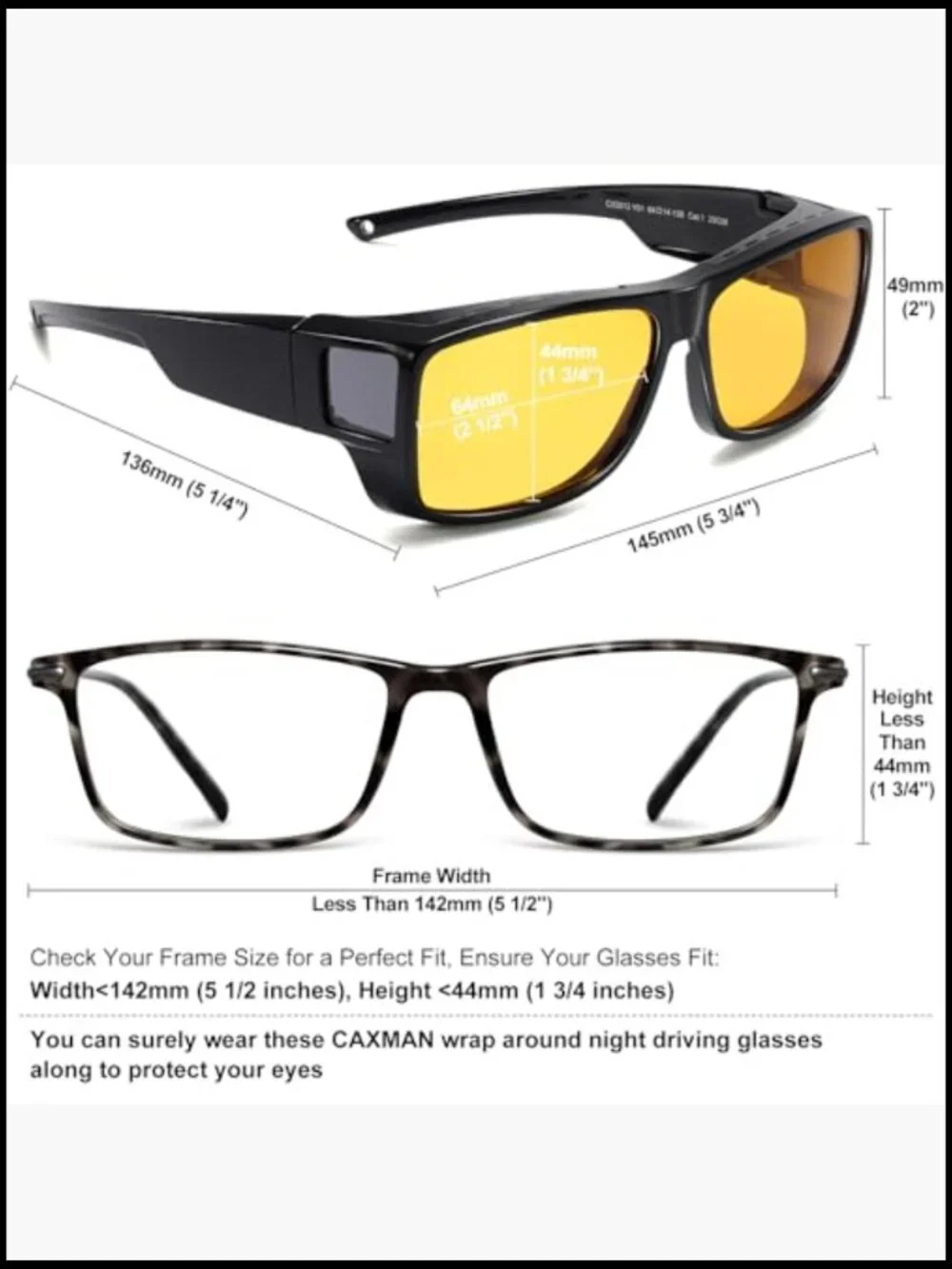 Night Driving Glasses HD Polarized Anti Glare Yellow Tint Wrap Around Fit Over